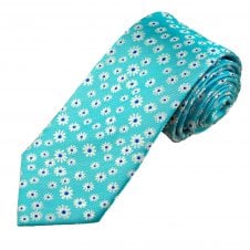 Tresanti Celeste Aqua Blue, White & Royal Blue Flower Pattern Men's Silk Tie