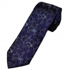 Tresanti Celeste Aubergine, Navy Blue & Lilac Silver Patterned Men's Silk Designer Tie