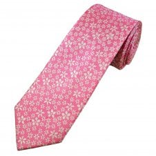 Tresanti Celeste Baby Pink & White Flower Pattern Men's Silk Tie