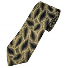 Tresanti Celeste Beige & Black Leaf Pattern Men's Silk Tie
