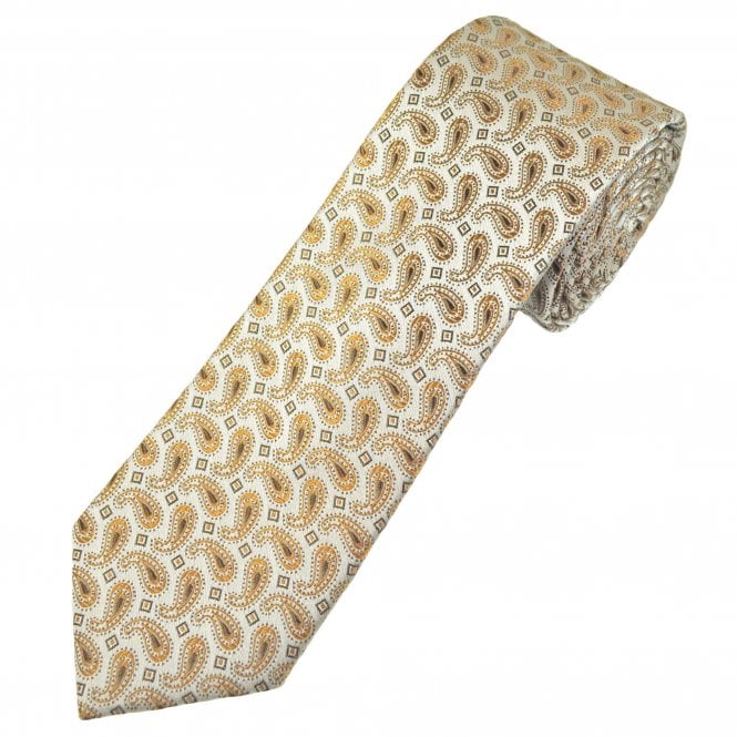 Tresanti Celeste Beige, Copper & Chocolate Brown Paisley Pattern Men's Silk Tie