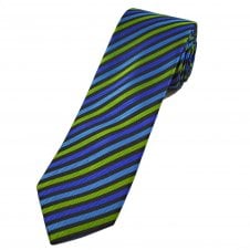 Tresanti Celeste Black, Blue, Light Blue & Lime Green Striped Men's Designer Silk Tie