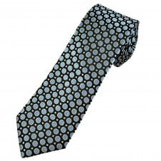 Tresanti Celeste Black, Blue & Silver Grey Dots & Circles Pattern Men's Silk Tie