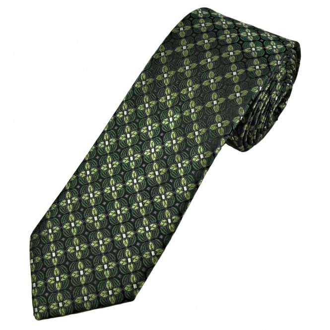 Tresanti Celeste Black, Bottle Green, Sage Green & Silver Pattern Men's Silk Tie