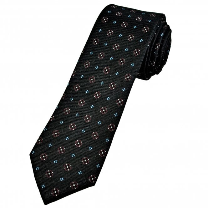 Tresanti Celeste Black, Burgundy, Silver & Light Blue Patterned Men's Designer Silk Tie