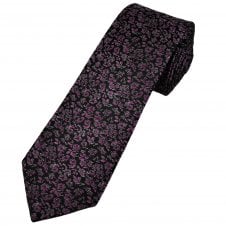 Tresanti Celeste Black, Cerise Pink & Silver Floral Pattern Men's Silk Designer Tie