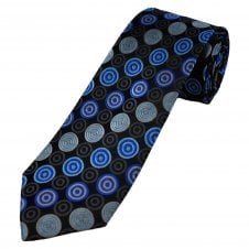 Tresanti Celeste Black, Dark Grey, Silver, Light Blue & Royal Circles Pattern Men's Silk Designer Tie