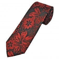 Tresanti Celeste Black, Dark Red & Burgundy Floral Pattern Men's Designer Silk Tie