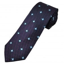 Tresanti Celeste Black, Fuchsia, Pale Blue & Silver Flower Pattern Men's Silk Designer Tie
