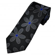 Tresanti Celeste Black, Grey & Royal Blue Flower Pattern Men's Silk Designer Tie