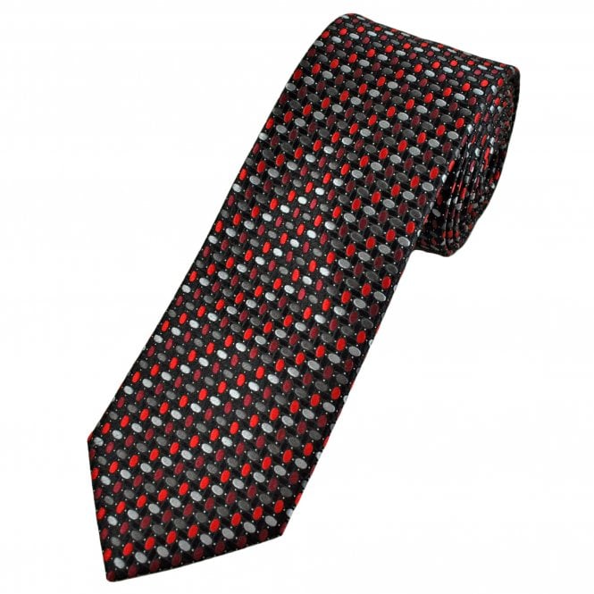 Tresanti Celeste Black, Grey, Silver, Burgundy & Red Patterned Men's Silk Designer Tie