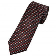 Tresanti Celeste Black, Grey, Silver, Burgundy & Red Patterned Men's Silk Designer Tie