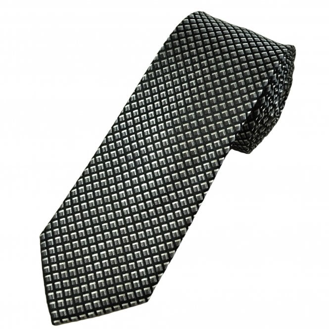 Tresanti Celeste Black, Grey & Silver Square Pattern Men's Silk Tie