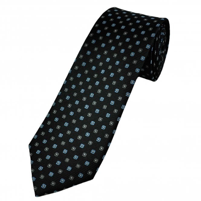 Tresanti Celeste Black, Grey, White & Light Blue Patterned Silk Men's Designer Tie