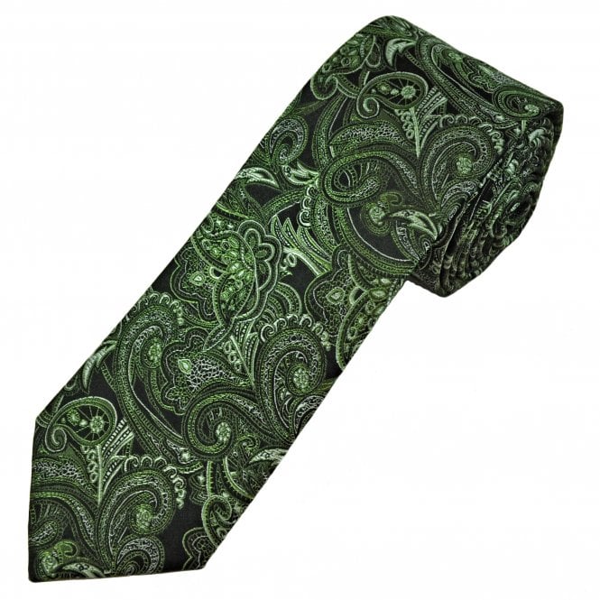 Tresanti Celeste Black, Leaf Green, Sage & Silver Paisley Pattern Men's Silk Tie