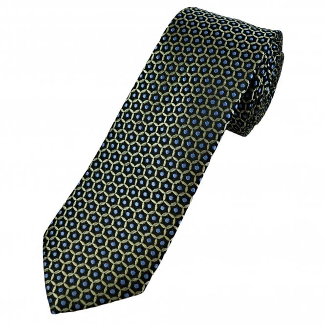 Tresanti Celeste Black, Light Blue & Ivory Cream Circle & Spot Patterned Men's Silk Designer Tie