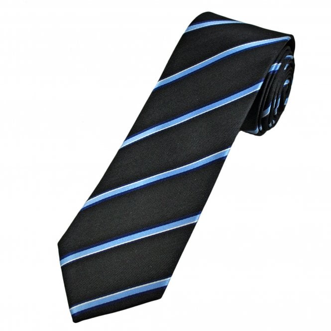 Tresanti Celeste Black, Light Blue, Navy & White Striped Men's Designer Silk Tie