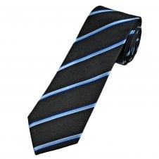 Tresanti Celeste Black, Light Blue, Navy & White Striped Men's Designer Silk Tie