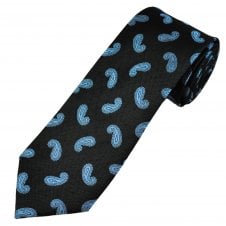 Tresanti Celeste Black & Light Blue Paisley Pattern Men's Silk Designer Tie