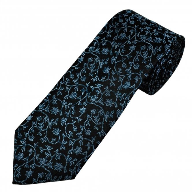 Tresanti Celeste Black & Light Blue Pattern Men's Silk Tie
