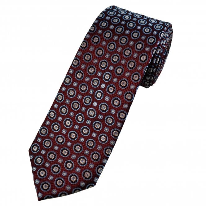 Tresanti Celeste Black, Light Blue, Red & White Flower Pattern Silk Men's Designer Tie