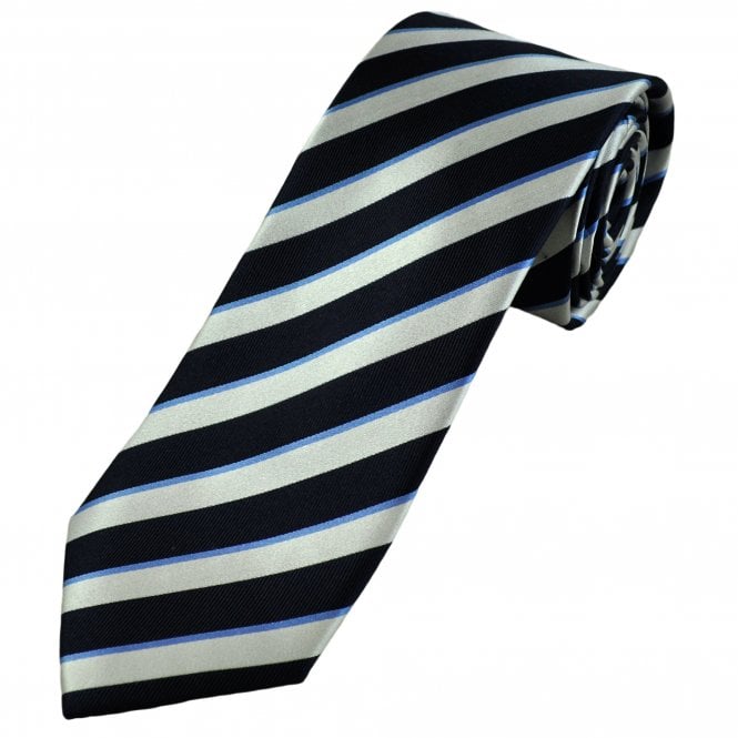 Tresanti Celeste Black, Light Blue & Silver Striped Men's Silk Designer Tie