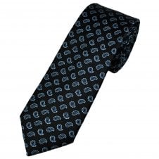 Tresanti Celeste Black & Light Blue Teardrop Paisley Pattern Men's Silk Designer Tie
