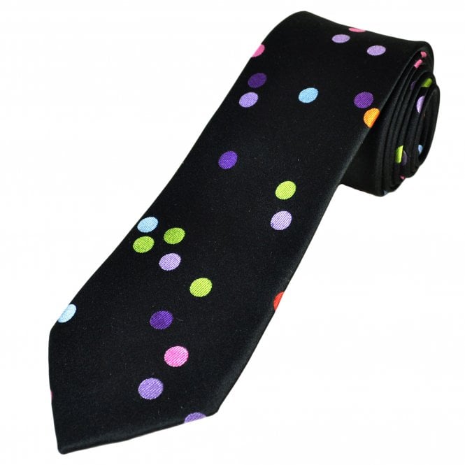 Tresanti Celeste Black, Lime Green, Purple, Pink, Orange, Blue & Red Spot Pattern Men's Silk Designer Tie