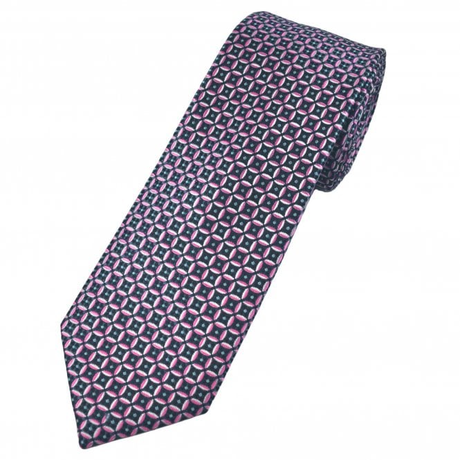 Tresanti Celeste Black, Navy Blue, Pink & Silver Circle Pattern Men's Silk Tie