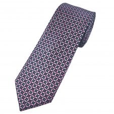 Tresanti Celeste Black, Navy Blue, Pink & Silver Circle Pattern Men's Silk Tie