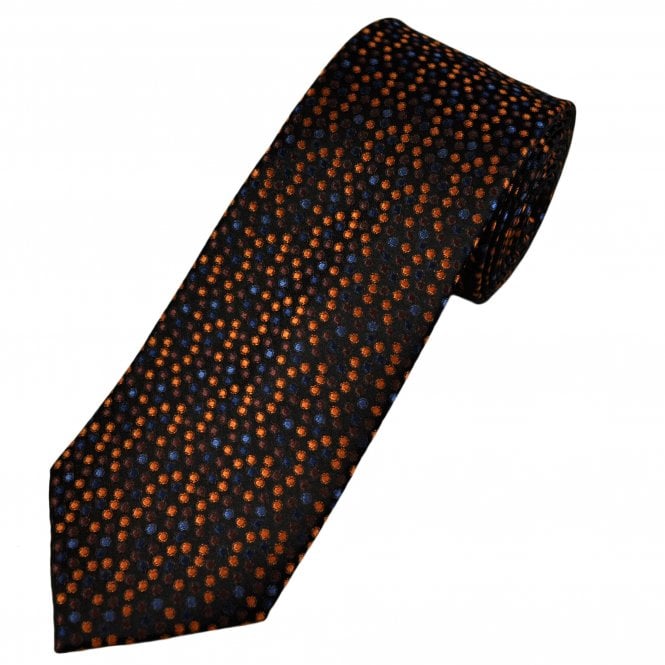 Tresanti Celeste Black, Orange, Blue & Brown Dot Pattern Men's Silk Designer Tie