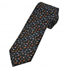 Tresanti Celeste Black, Orange, Blue, Pink & Grey Flower Pattern Men's Designer Silk Tie