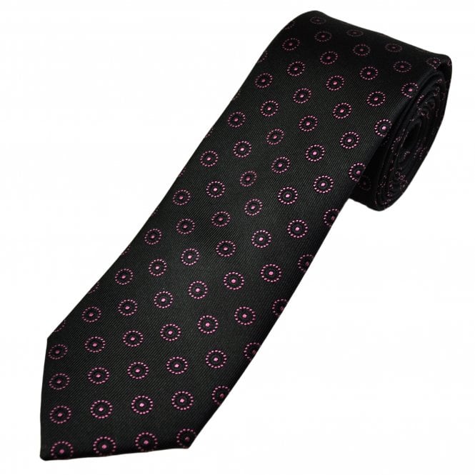 Tresanti Celeste Black & Pink Circle Pattern Men's Silk Designer Tie