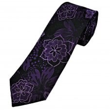 Tresanti Celeste Black, Purple & Lilac Floral Pattern Men's Designer Silk Tie