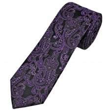 Tresanti Celeste Black, Purple & Lilac Paisley Pattern Men's Silk Designer Tie
