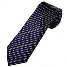 Tresanti Celeste Black, Purple, Lilac & White Striped Men's Silk Designer Tie