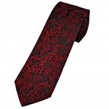 Tresanti Celeste Black, Red & Burgundy Floral Pattern Men's Designer Silk Tie