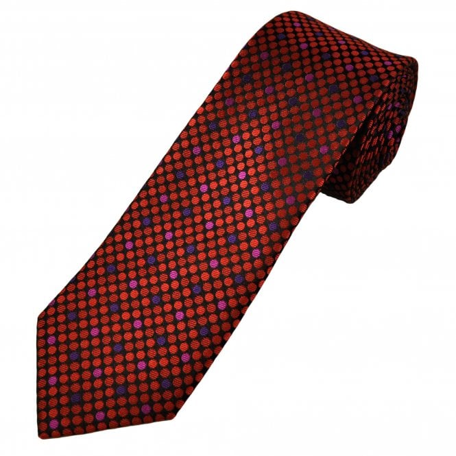Tresanti Celeste Black, Red, Purple & Fuchsia Pink Dots Pattern Men's Silk Tie