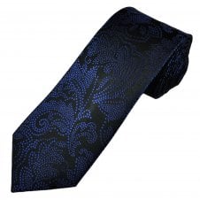 Tresanti Celeste Black & Royal Blue Dot Swirl Pattern Men's Silk Designer Tie