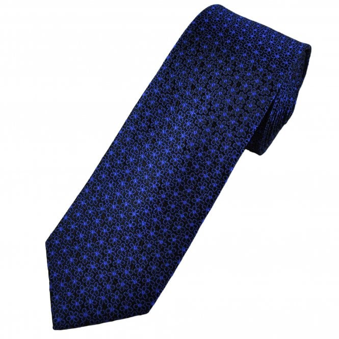 Tresanti Celeste Black & Royal Blue Flower Men's Silk Tie