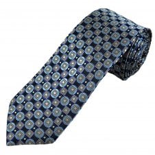 Tresanti Celeste Black, Royal Blue, Sky Blue & Silver Pattern Men's Silk Tie