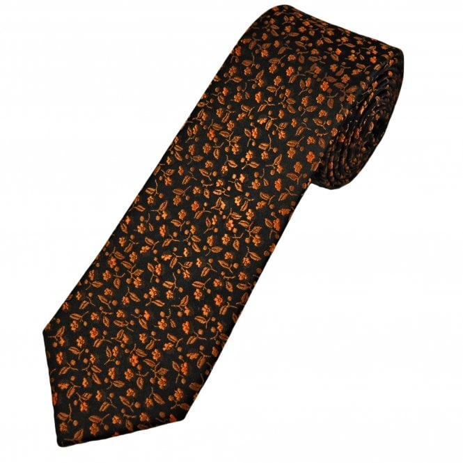 Tresanti Celeste Black & Rust Orange Flower Pattern Men's Silk Tie