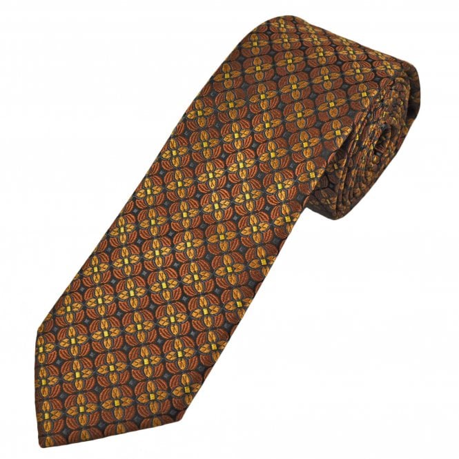 Tresanti Celeste Black, Rust, Orange & Yellow Pattern Men's Silk Tie