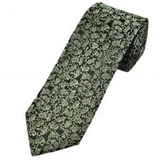 Tresanti Celeste Black, Sage, Olive Green & Silver Flower Pattern Men's Silk Tie