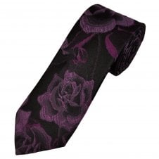 Tresanti Celeste Black, Shades of Magenta & Pink Flower Pattern Men's Silk Designer Tie