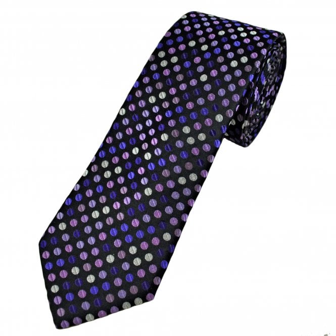 Tresanti Celeste Black, Shades of Purple & Silver Oval Sequin Pattern Men's Silk Designer Tie