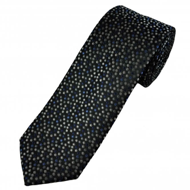 Tresanti Celeste Black, Silver, Grey & Blue Dot Pattern Silk Men's Designer Tie