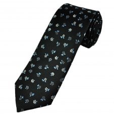 Tresanti Celeste Black, Silver, Grey, & Blue Floral Pattern Silk Men's Designer Tie