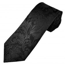 Tresanti Celeste Black & Silver Grey Dot Swirl Pattern Men's Silk Designer Tie