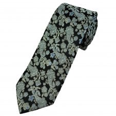 Tresanti Celeste Black, Silver & Light Blue Paisley Men's Silk Designer Tie